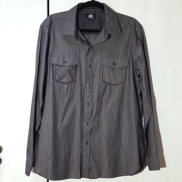 Rock & Republic- Mens Dark Gray Pinstripe Chest pockets Button down Shirt Sz.L - Picture 1 of 7